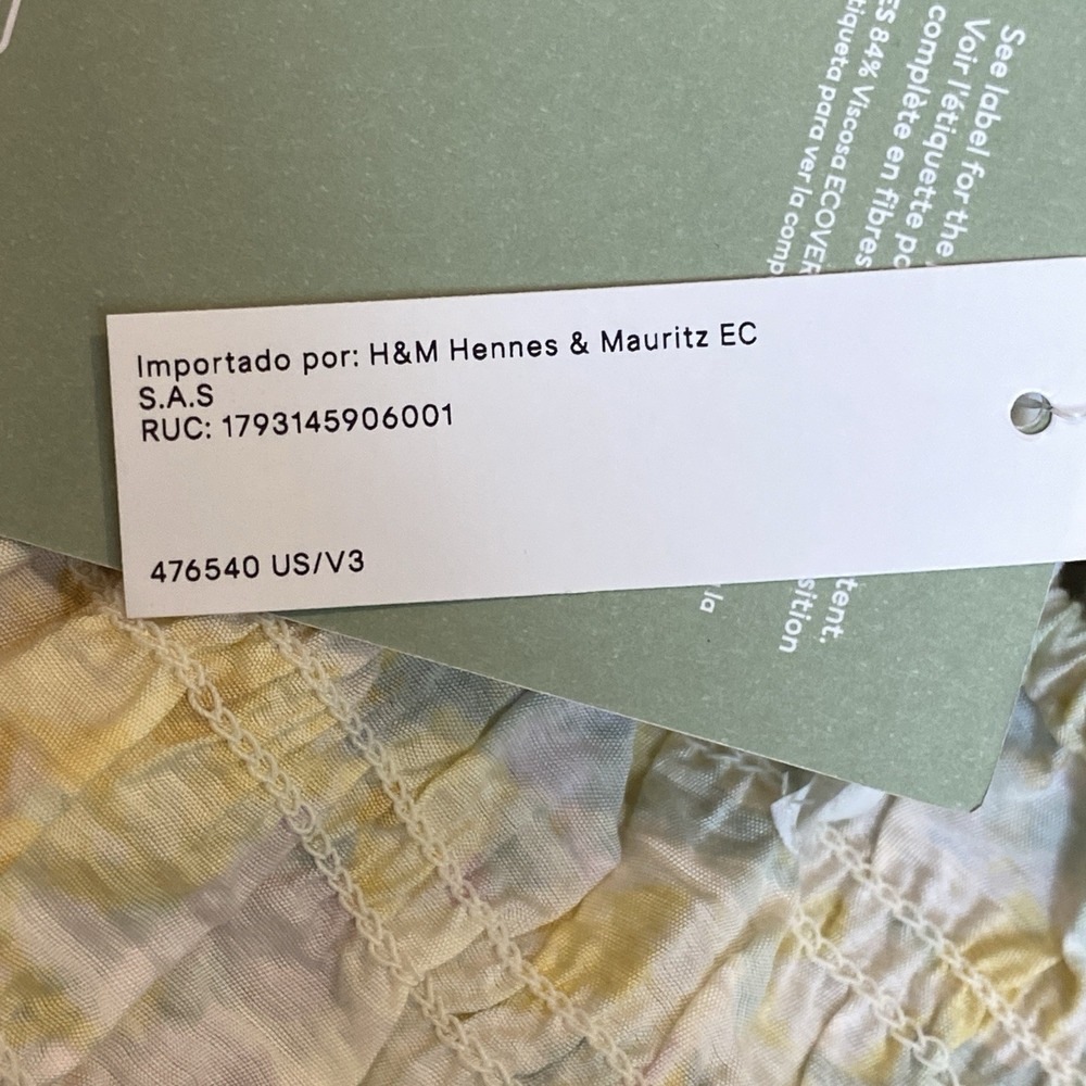 H&M Floral Smocked Crop Top Womens M Yellow Cottagecore Milkmaid Prairie‎ NWT - Picture 5 of 7